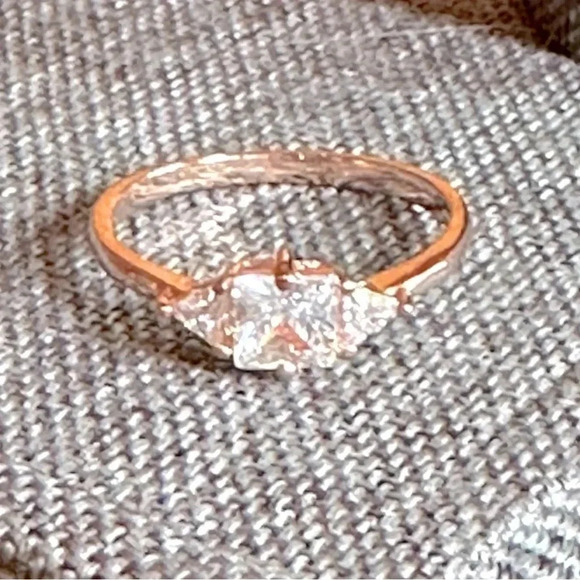 Princess Cut 18k Rose Gold Coated Over Brass Dainty 3 Stone Promise Ring - Picture 3 of 7